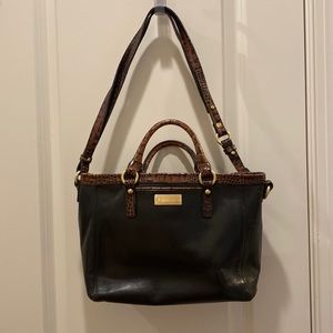 BRAHMIN black leather handbag with brown croc embossed trim